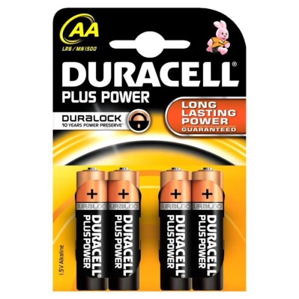Paket med 4 Alkaline Duracell Plus Power -batterier typ AA 1,5V (R06)