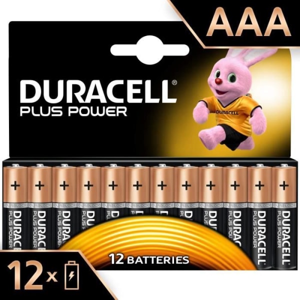 Duracell Plus Power Alkaline batterier typ AAA, paket med 12 batterier