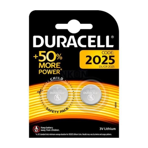 Paket med 2 Duracell CR2025 knappcellsbatterier