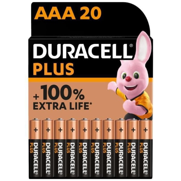 Duracell Plus AAA alkaliska batterier, 1,5V LR03 MN2400, paket med 20