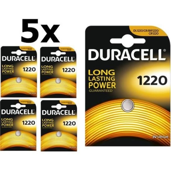 5 delar - Duracell CR1220 3V 36mAh litiumbatteri