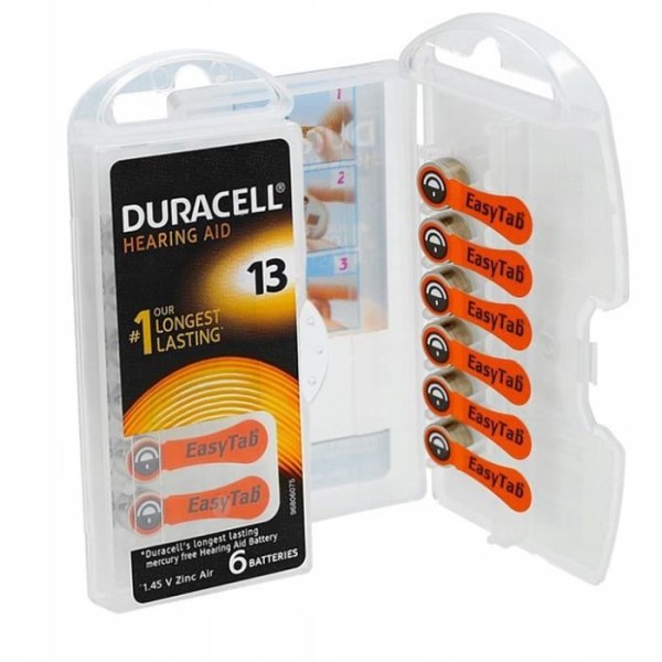 6x batteri för Duracell hörapparat A13 / PR46 hörapparater
