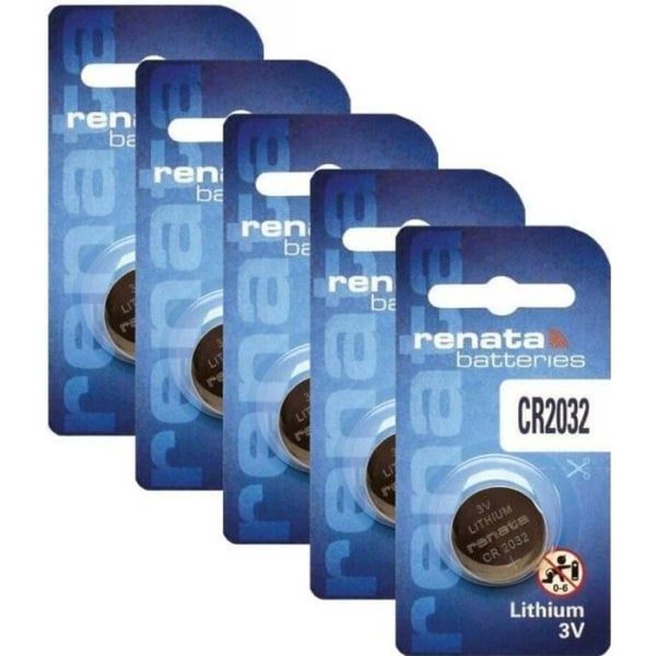 CR2032 RENATA batteripaket med 5 3V CR 2032 3,0 Volt litiumbatterier, platt batteri, långt utgångsdatum, kapacitet 225mAh