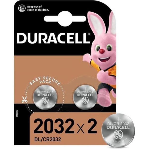 Duracell 2032 3V litium myntcellsbatteri, 2-pack, med Baby Secure Technology, för nyckelbrickor, vågar och enheter [24]