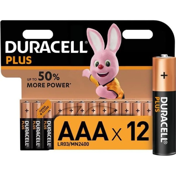 Duracell Plus, paket med 12 alkaliska batterier typ AAA 1,5 volt, LR03