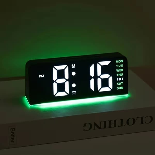 Digital LED Alarm Clock with Large Screen, Dimmable Display, Ambient RGB Lighting & Battery Backup White+Blue