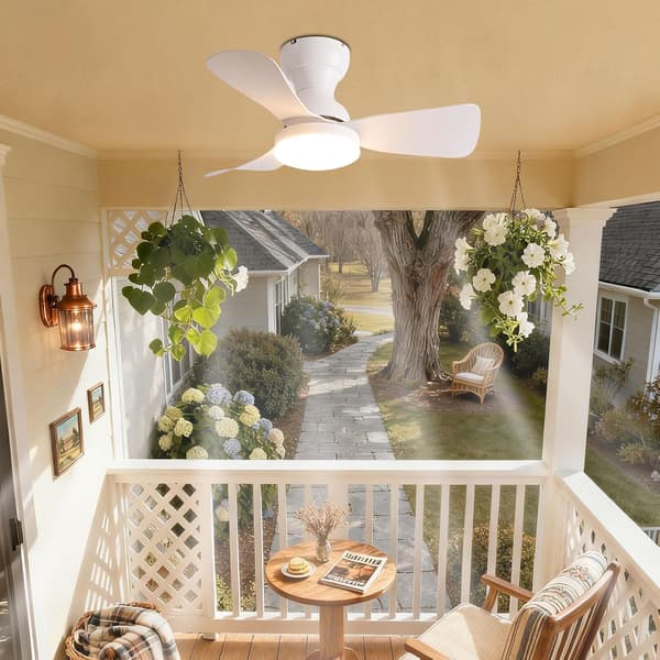Ceiling fan with light 51/71/92 cm, 6 speeds, quiet DC motor, remote control and low profile for bedroom White 71cm-Remote Control