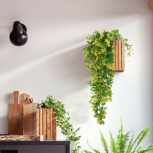 2-pak kunstige gule hængeplanter, efterårsblomster og eukalyptusløv, UV-bestandig Yellow
