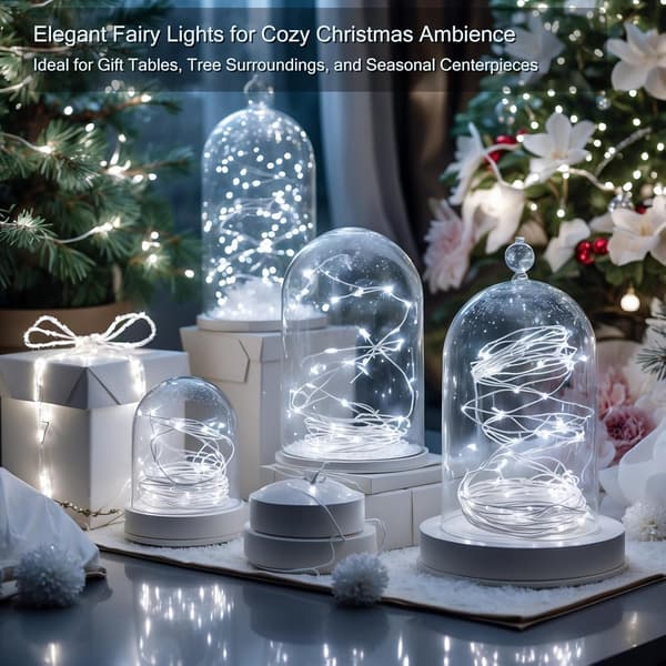 5M Uppladdningsbar LED-slinga 2-pack - Kallvit Timer Glittrande för Jul Bröllop White 2 PC-5 meters