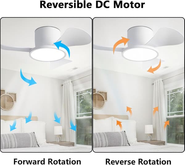 Ceiling fan with LED lighting 76 cm, 40 W, remote control, wall switch, 6 speeds and 3 ABS blades, for bedroom White 76cm-Remote Control