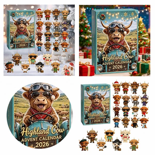 Højlandskvæg Julekalender, 24 Mini Figurer at Opdage, Julepynt