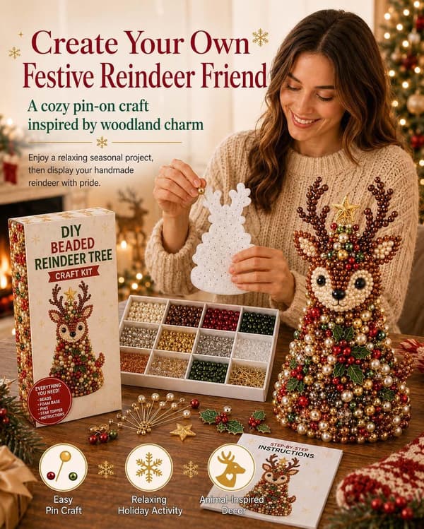 Christmas Tree DIY Bead Craft, 3D Handmade Christmas Decoration with Glittering Beads and Star Topper for Table Horse