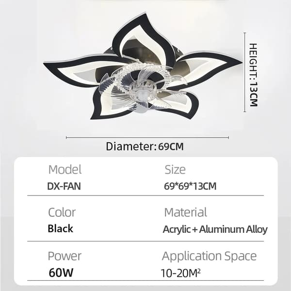 Sort LED Loftventilatorlampe - 5 Blade, 6 Variable Hastigheder, Moderne Design til Stue S2