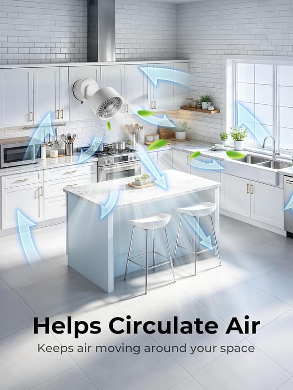 Stille USB-køleventilator, skrivebordsventilator med sugekopmontering, digitalt display og 6 justerbare hastighedsindstillinger White