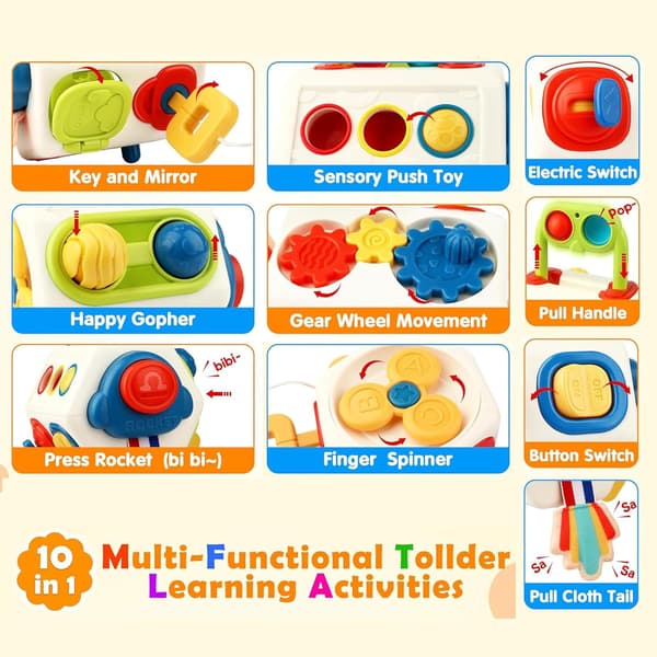 Activity Cube for Children 1+ Years, Montessori Toy with Multiple Functions for Fine Motor Skills and Learning Play