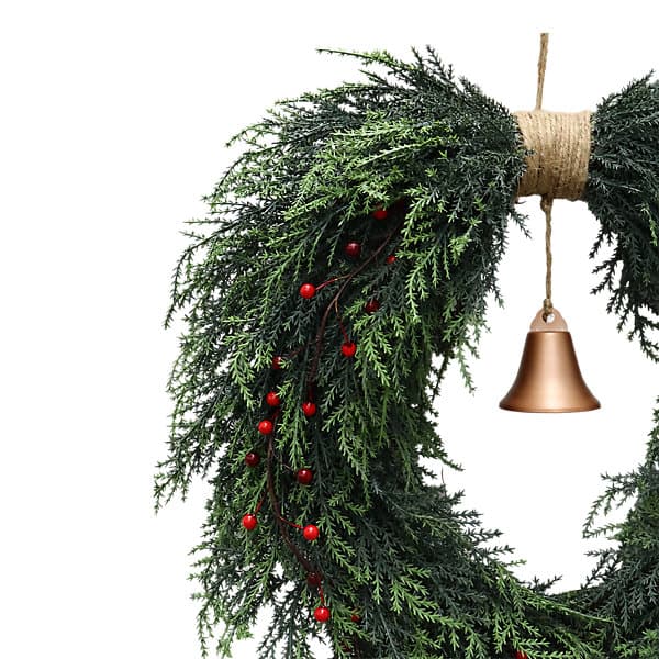 Julekrans 55 cm Røde Bær Klokker - Grøn Dør Festpynt Style 2