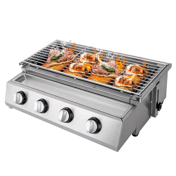 4-brænder rustfri stål propan grill - Bærbar røgfri bordplade BBQ til camping og terrasse