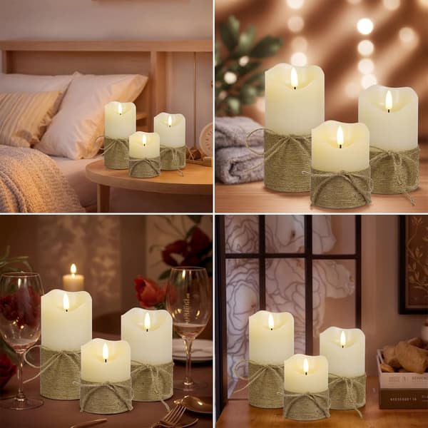 3-pack Rustic Flameless LED Candles with 3D Wick, Flickering Effect, Remote Control and Timer for Wedding, Party and Home Swinging + Remote Control