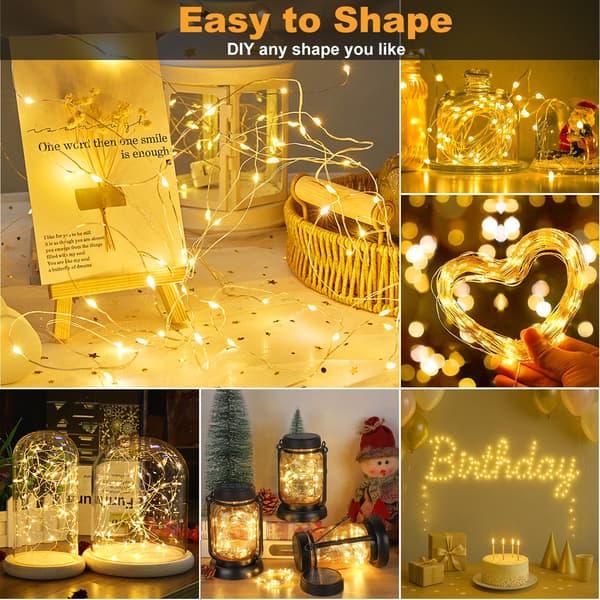 20M Uppladdningsbar LED-slinga 2-pack - Varmvit Timer Glittrande för julbröllop Yellow 2 PC-20 meters