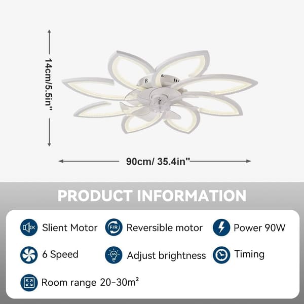 Dimmbar LED Takvifte, Ø90cm, 3 Lysfarger, Fjernkontroll & Appstyring, 6 Hastigheter, Timer White