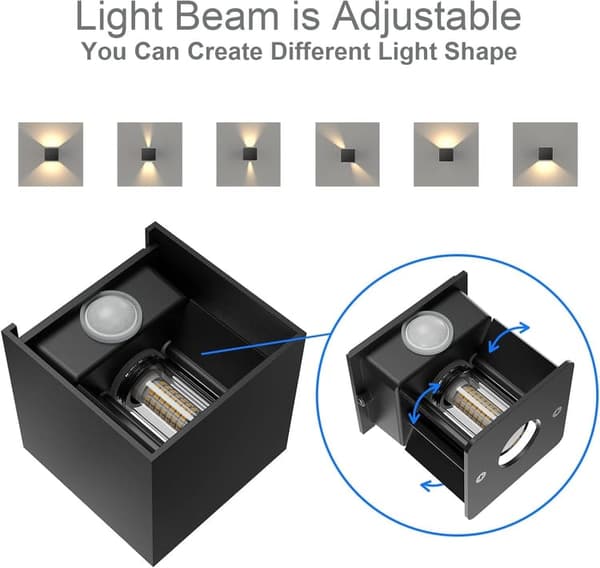 2-pack LED-vägglampor med rörelsesensor, 12W vägglampa IP65