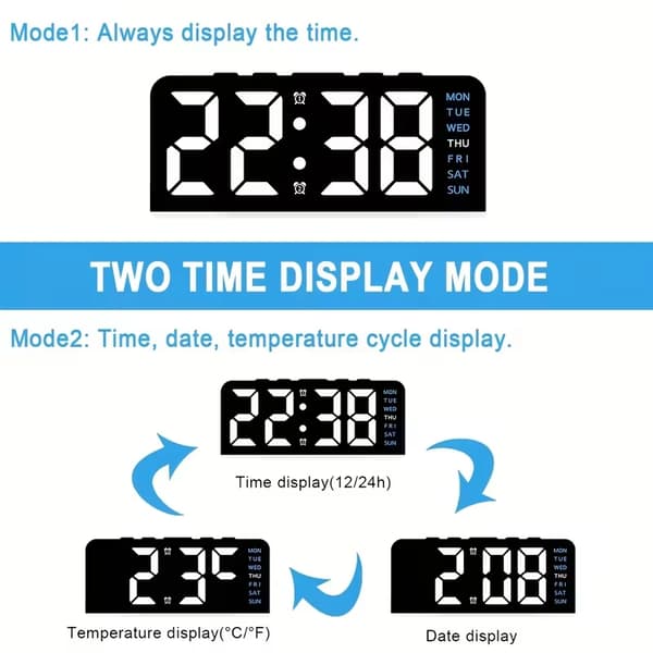 Digital LED Alarm Clock with Large Screen, Dimmable Display, Ambient RGB Lighting & Battery Backup White+Green