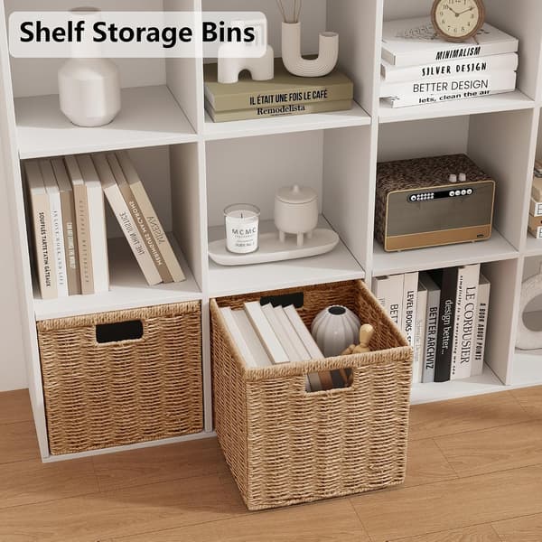 Foldable Woven Rattan Storage Baskets, Practical Home Storage for Clothes and Small Items Camel 27x27x27cm