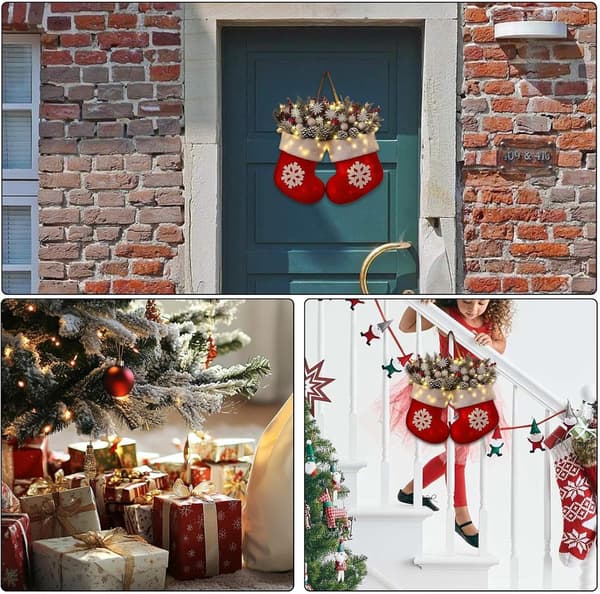 Julekrans strømpe velour LED – dør og indendørs, stil 1 Style 1