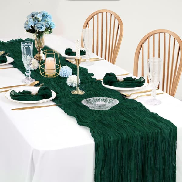 Bordslöpare Set om 4 - Mörkgrön Muslin 43x274cm Boho Bröllop Dark green