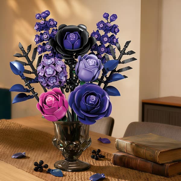 Violet Rose Bouquet Building Set - Botany, Artificial Flowers, Home Decor Style 3