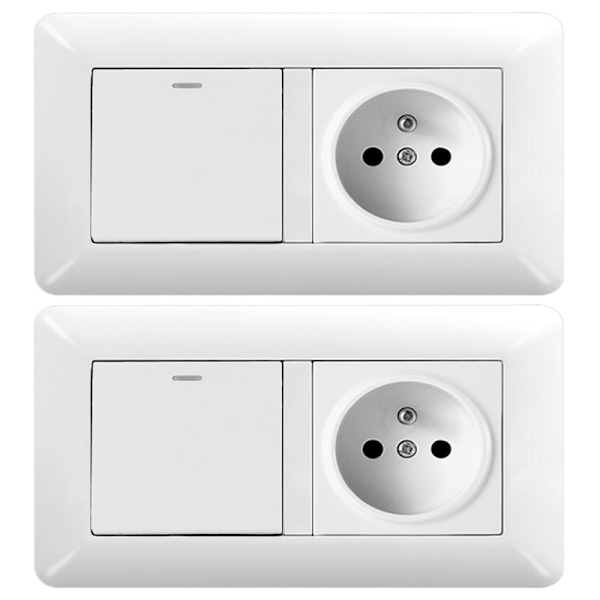 1/2-pack Double Module Switch + Socket 2P+T – Easy Installation, Horizontal/Vertical 2pcs