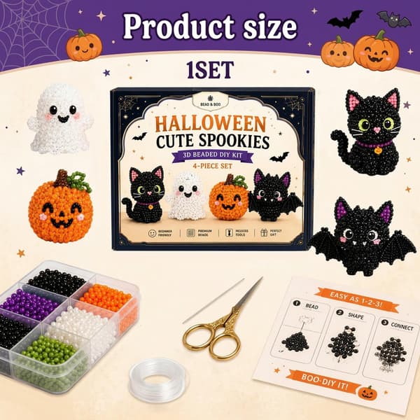 3D Perledyr Håndværkssæt - 4 Mønstre Begynderinstruktioner Perler Halloween Edition