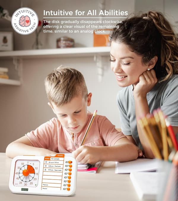Visual Timer for Children and Adults, Planning Board with Checklist and Daily Schedule, ADHD Tool for Home and School White