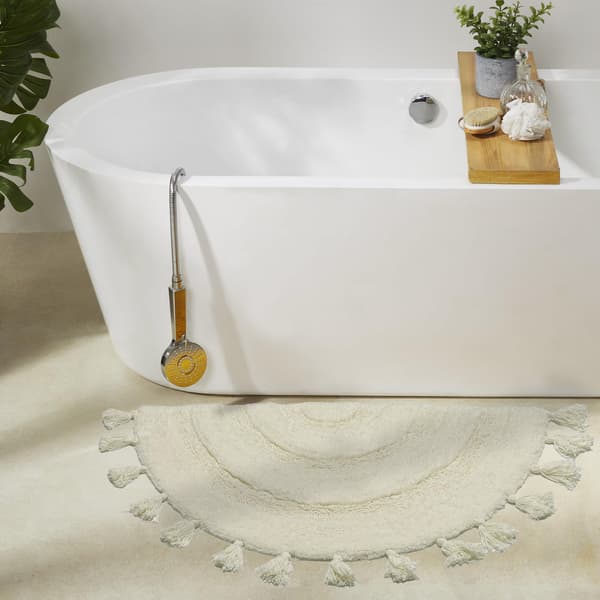 Creme Boho Halvmåne Badrumsmatta - Bomull Virkad Halkfri Absorberande 50x75 cm White