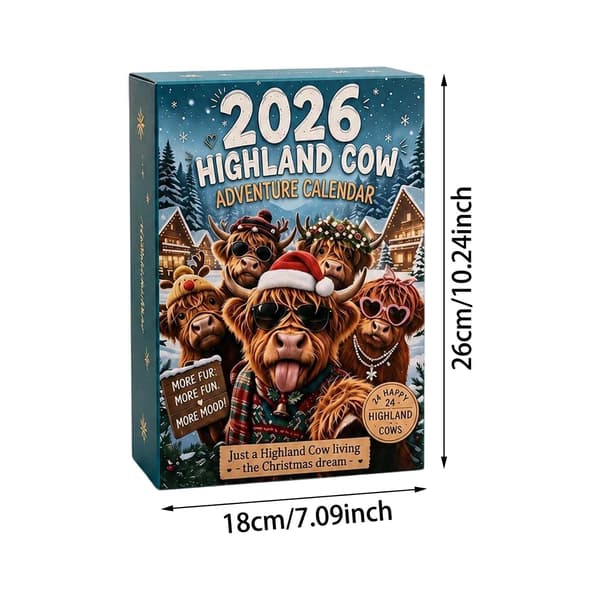 2026 Highland Ku Adventskalender, 24 Mini 3D-figurer, Nedtelling til Jul Dekorasjon