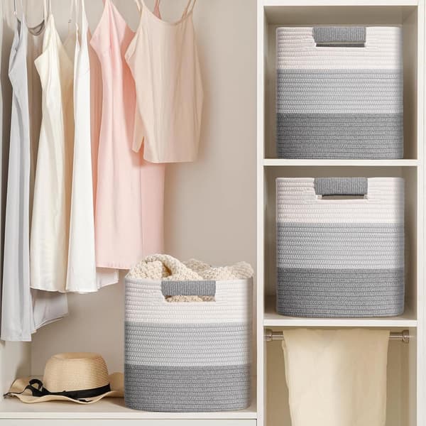 Cube basket 27cm cotton rope 3 pcs – grey ombre color 1 3 Pack