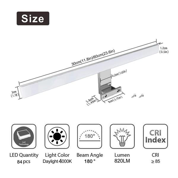 LED Mirror Light Bathroom 6W, 4000K Neutral White, Wall Lamp 30 cm