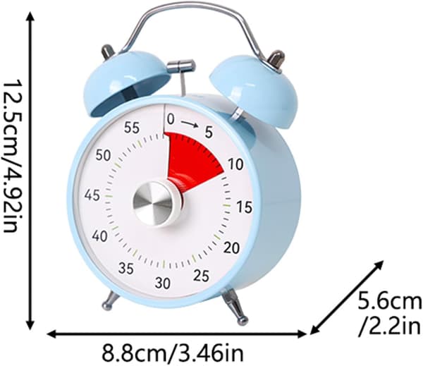 Analog Visual Timer 60 Minutes, Silent Countdown Timer with Dual Alarm for Classroom, Study, Cooking, and Time Management Blue