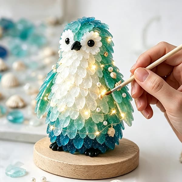 3D Havsglas Julgran Kit H - LED Träbas DIY Julpyssel Style 8