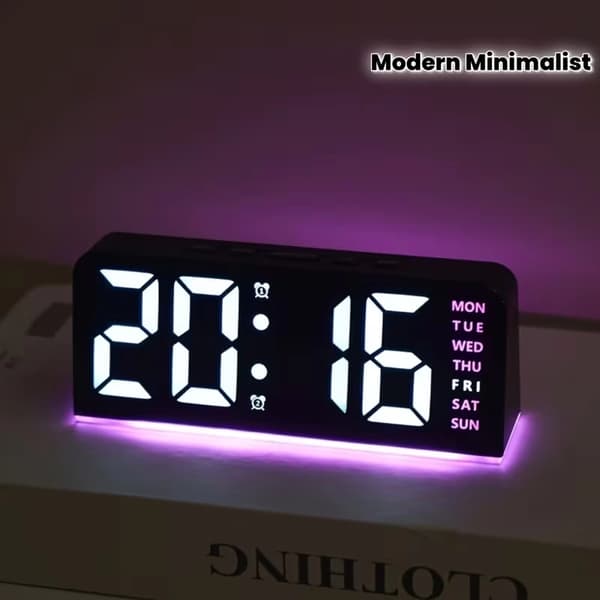 Digital LED Alarm Clock with Large Screen, Dimmable Display, Ambient RGB Lighting & Battery Backup Black+Green