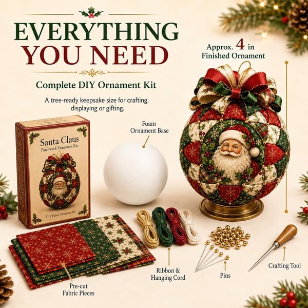 Christmas Decoration DIY No-Sew, Patchwork with Fabric Beads and Ribbon, Creative Christmas Craft for Adults Nutcracker