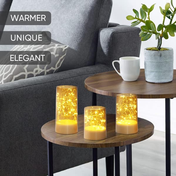 3-pack flameless LED decorative lights with built-in light string, remote control and timer for romantic table decoration Grey