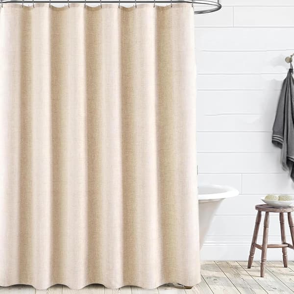 Hør Slub Bruseforhæng 183x213 - 12 Plastikkroge til Badekar 183*213cm