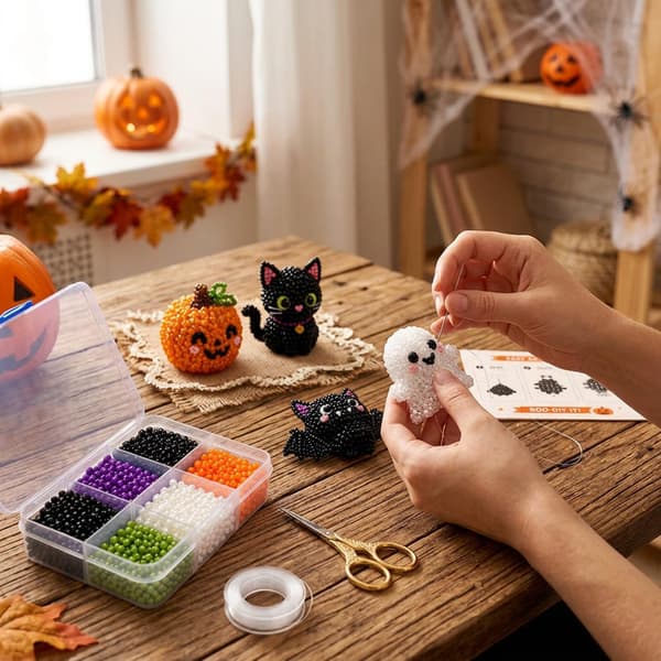 3D Perledyr Håndværkssæt - 4 Mønstre Begynderinstruktioner Perler Halloween Edition