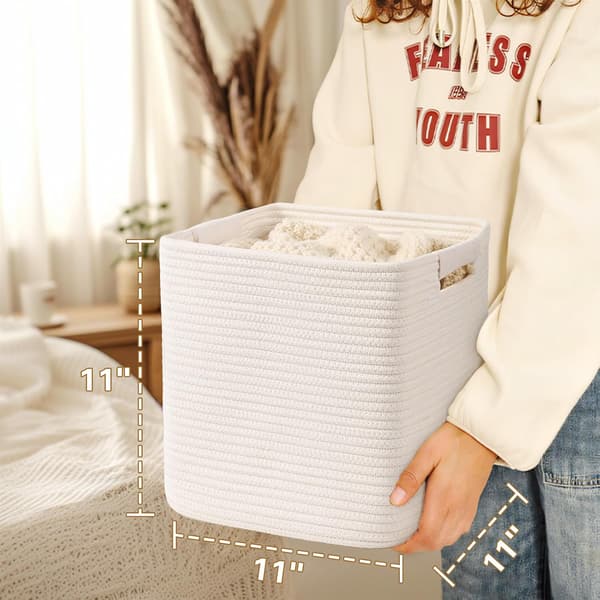 Cube Basket 27cm Cotton Rope – Handles, White color 4 1 Pack