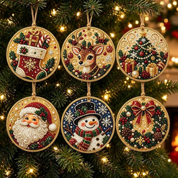Christmas Bead 6-Pack DIY Diamond Kit for Adults – Christmas Ornaments, Style 4 Style 4