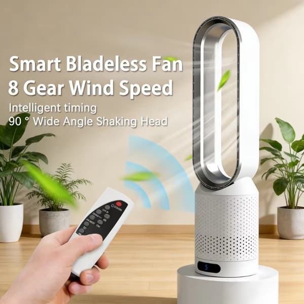 Bladeless tårnventilator 20\" 220V - Lydløs luftrenser til kollegieværelse om sommeren - Sølv Silver
