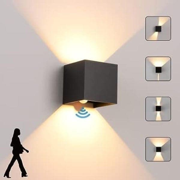 LED Cube Wall Lamp with Motion Sensor, 12W Up/Down, IP65 Indoor/Outdoor