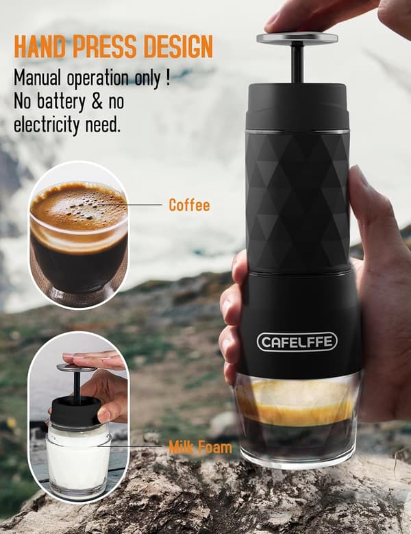 18 Bar Manuel Kaffemaskine - DG Kapsel Bærbar Sort Black