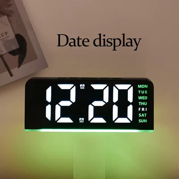 Digital LED Alarm Clock with Large Screen, Dimmable Display, Ambient RGB Lighting & Battery Backup White+Blue